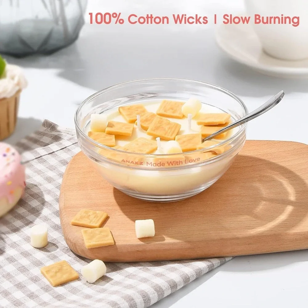 Anakz Cereal Bowl Candle Vanilla Scented Soy Wax Food Aesthetic Toast Crunch